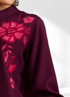 Joban Fashion Wine Silk Embroidered Readymade Tunic - Distacart