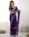Joban Fashion Shimmer Chiffon Pastel Purple Color Sequence Saree - Distacart