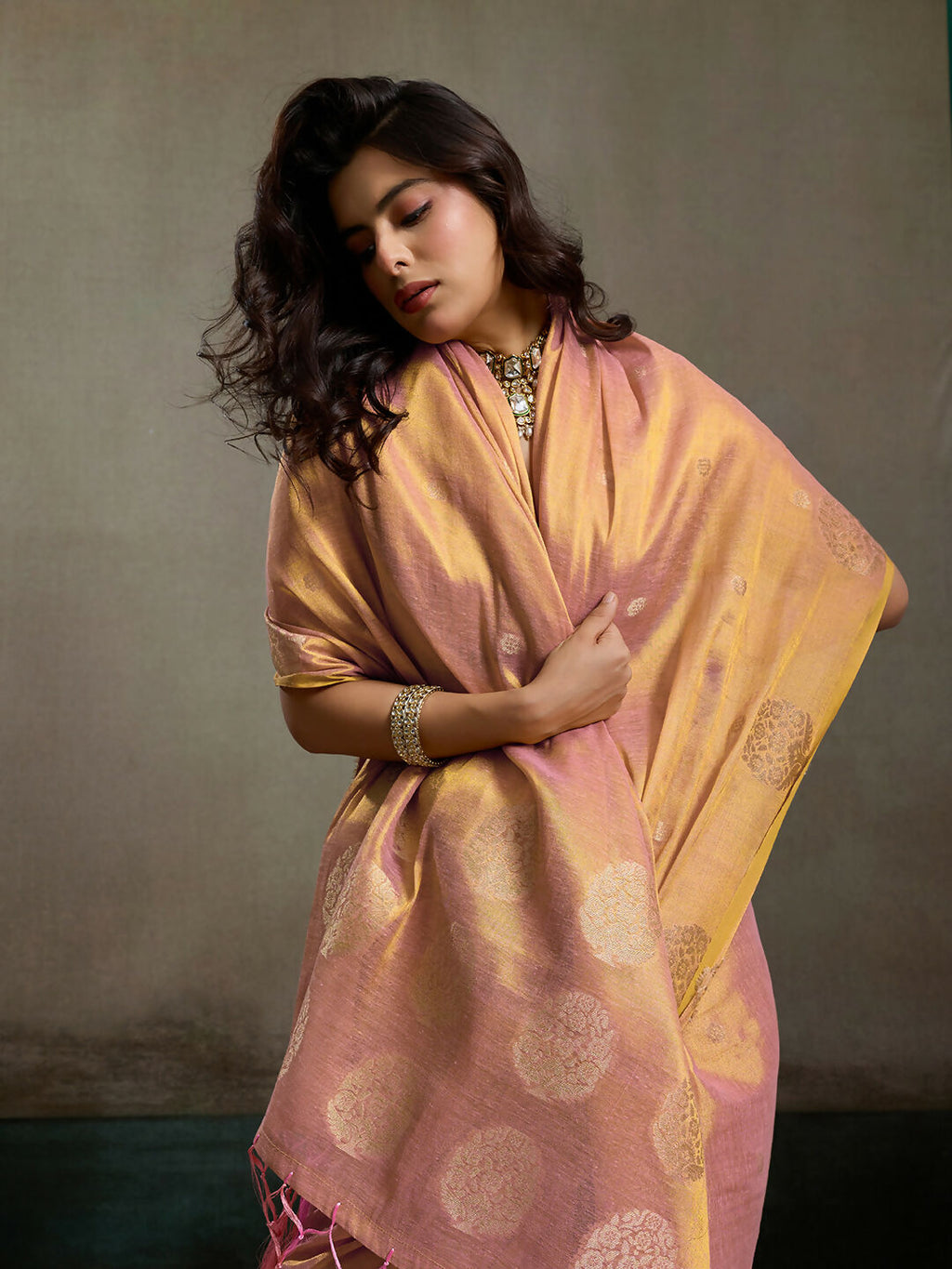 Shree Shyam Fashion Light Pink Tissue Silk Saree - Distacart