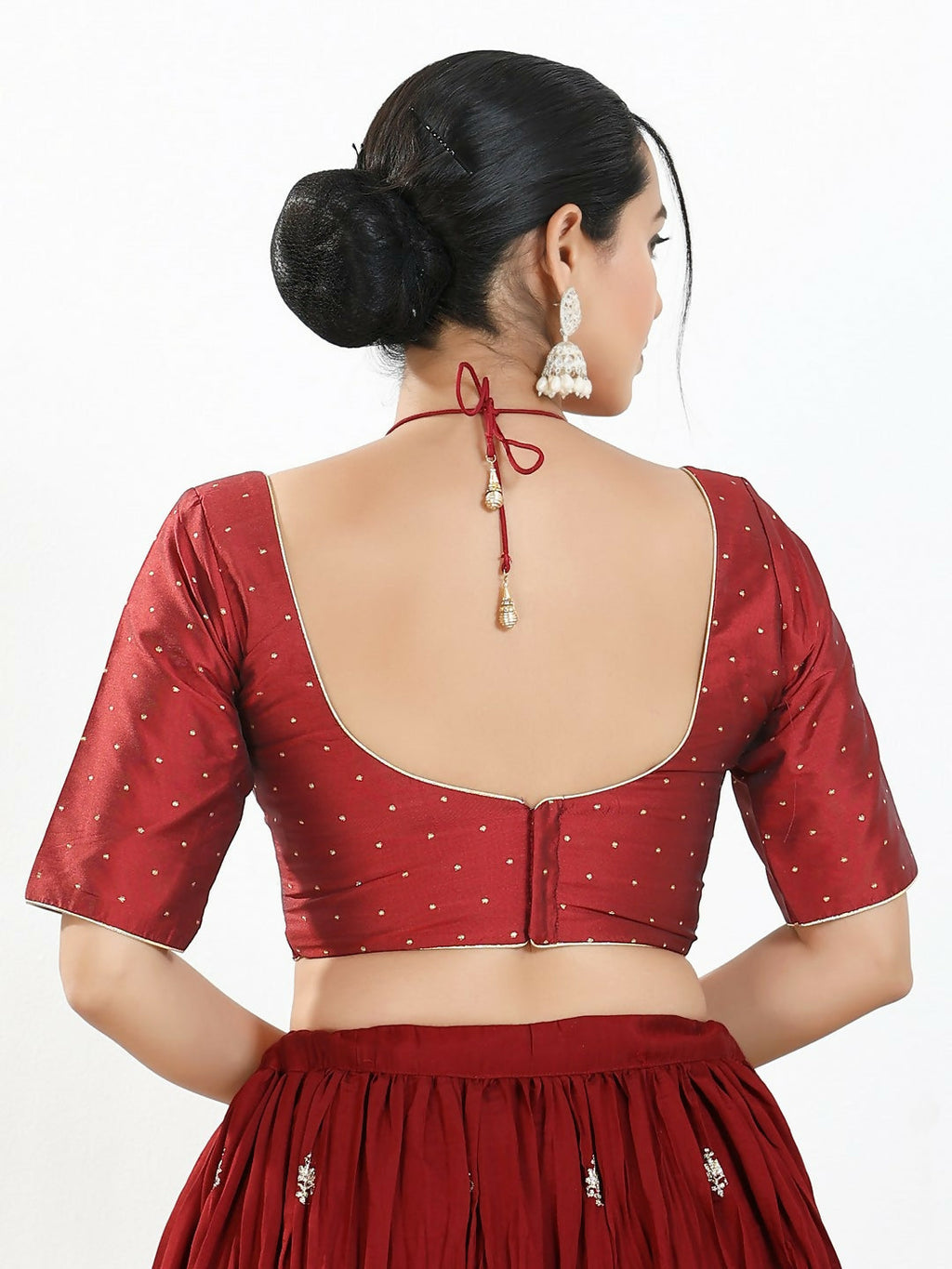 Joban Fashion Maroon Brocade Padded Blouse With Sweetheart Neck Elbow Sleeves - Distacart