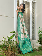 Shree Shyam Fashion Cream With Sea Green Silk Blend Saree - Distacart
