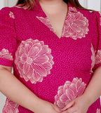 Miravan Plus Size Womens Pink Printed Collar Neck Short Puff Sleeves Cotton A-Line Maxi Dress - Distacart