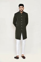Joban Fashion Green Colored Terry Rayon Fabric Indo Western With Straight Fit Pant