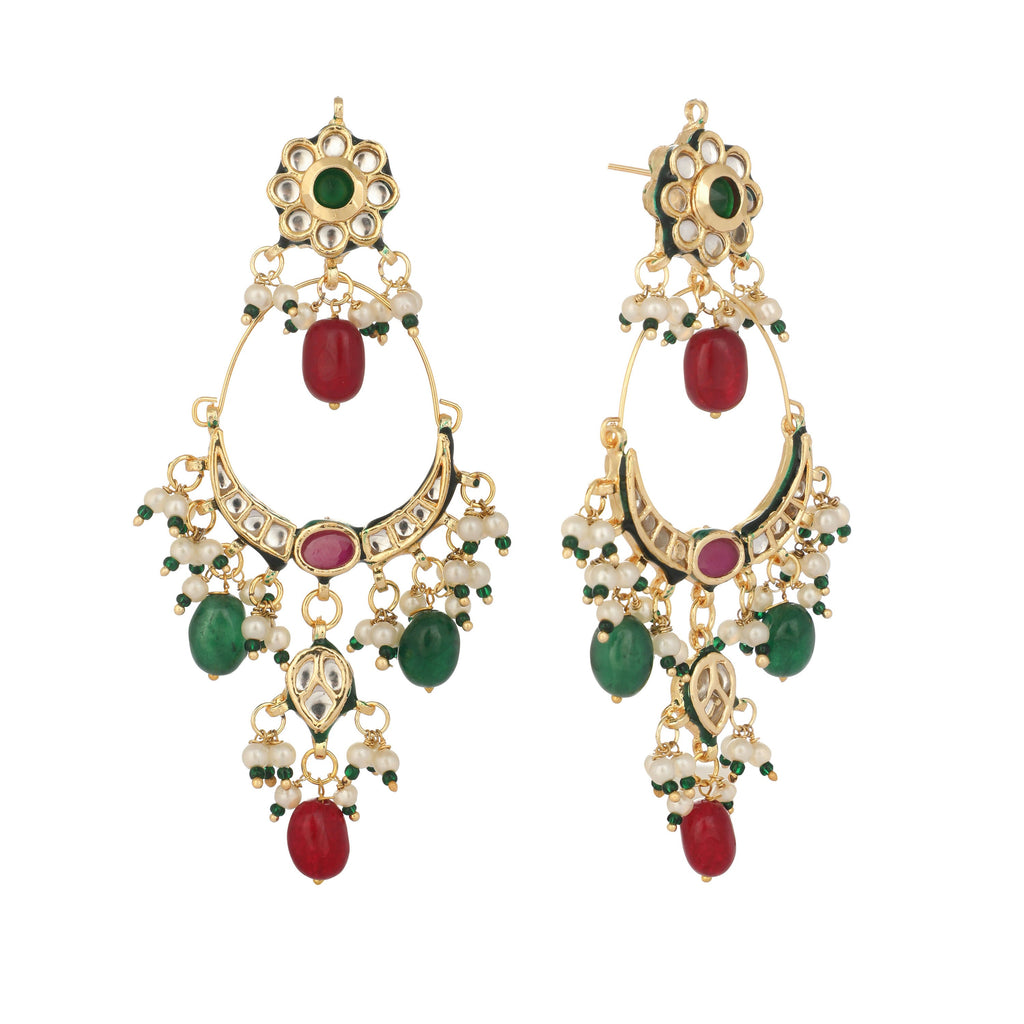 Nuyug 22K Gold Plated Crescent Kundan Drop Red Stone Chandbali Earrings - Distacart