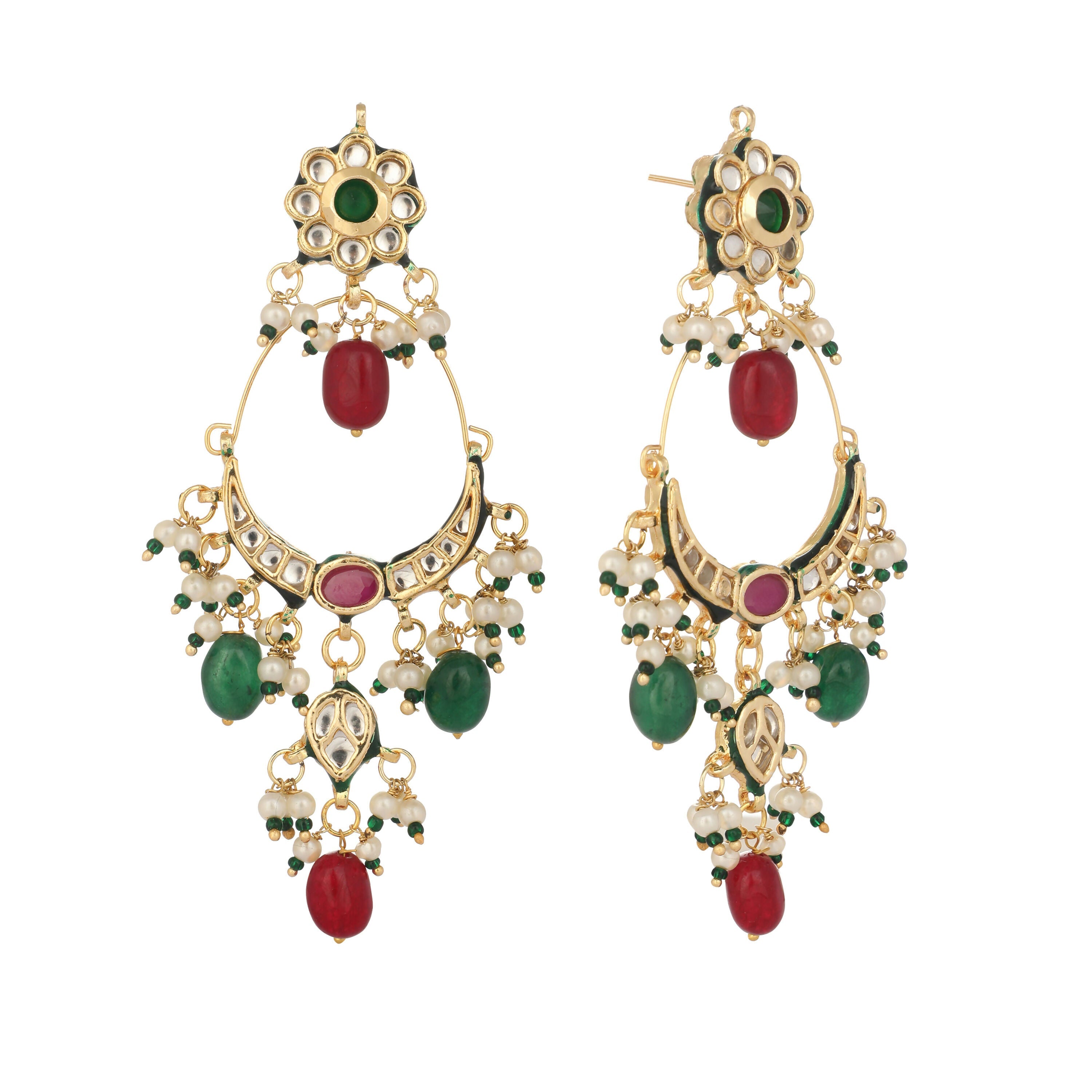 Nuyug 22K Gold Plated Crescent Kundan Drop Red Stone Chandbali Earrings - Distacart