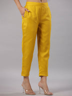 Juniper Women's Mustard Silk Zari Embroidered Kurta Pant Dupatta Set - Distacart