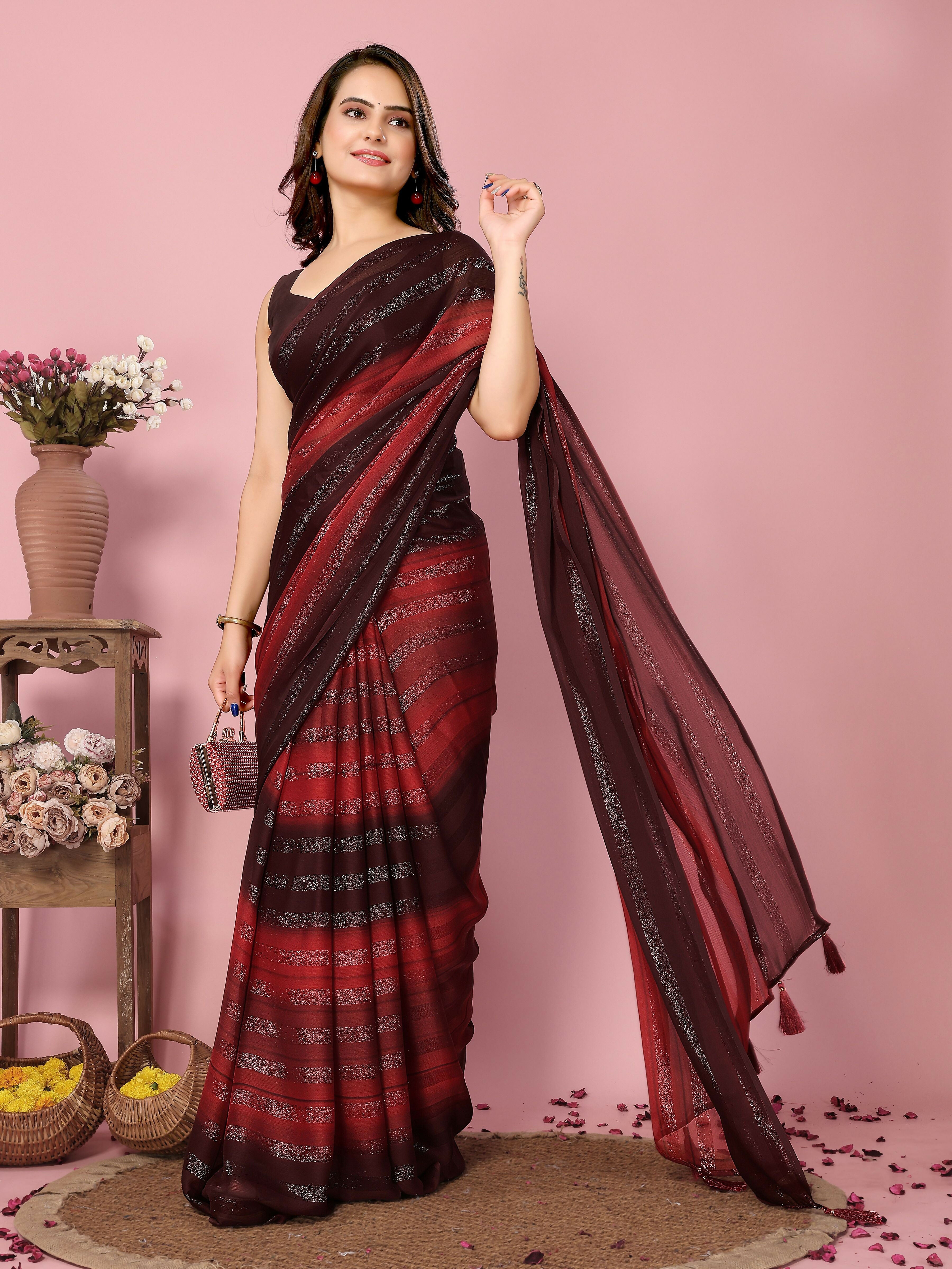 Attractive These Party Wear Ready To Wear Saree - Burgundy