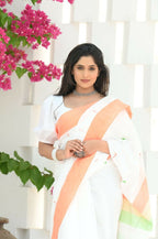 Beatitude White Cotton Handloom Saree