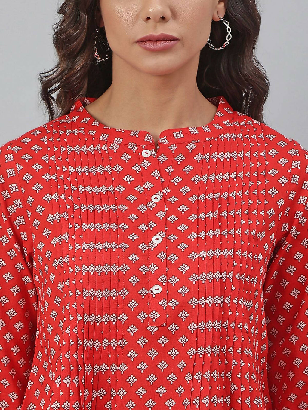 Janasya Women's Red Cotton Floral Print Flared Top - Distacart