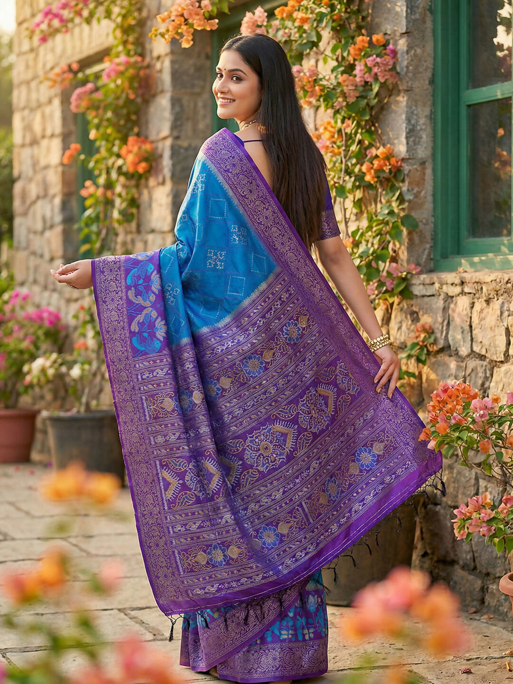 Shree Shyam Fashion Blue Pochampally Silk Saree - Distacart
