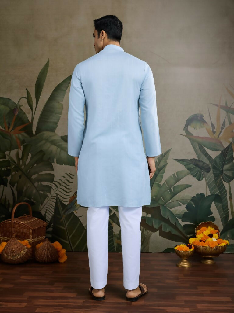 Vastranavya Sky Blue Exclusive Viscose Silk Festival Wear Real Mirror Work Kurta with Dupatta