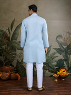 Vastranavya Sky Blue Exclusive Viscose Silk Festival Wear Real Mirror Work Kurta with Dupatta