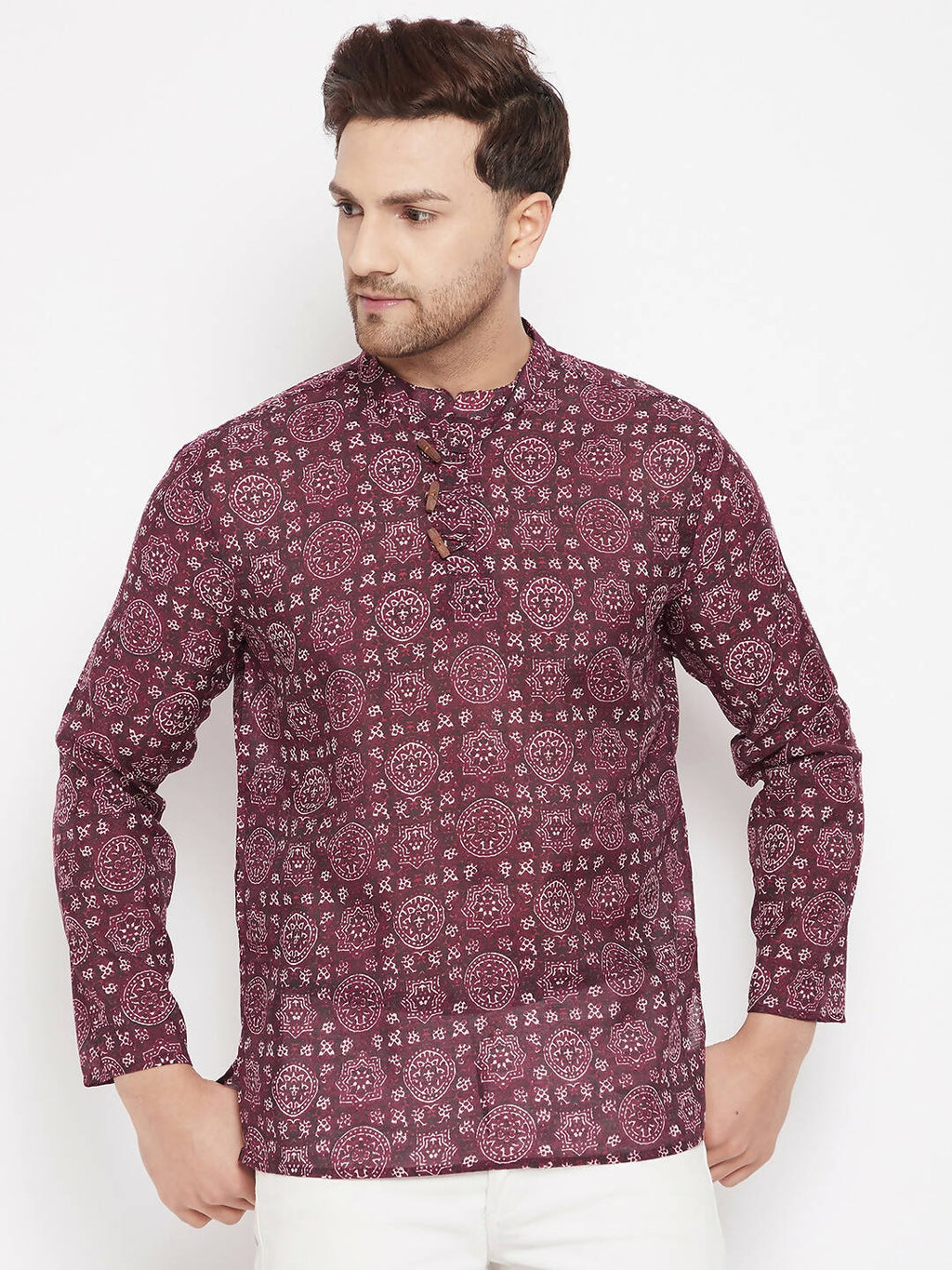 Even Apparels Maroon Pure Cotton Men's Kurta With Slit Neckline - Distacart