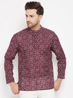 Even Apparels Maroon Pure Cotton Men's Kurta With Slit Neckline - Distacart