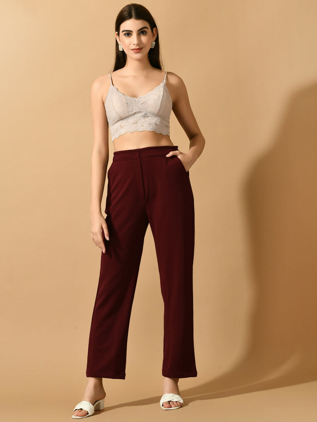 Myshka Women's Violet Straight Fit Party Trouser