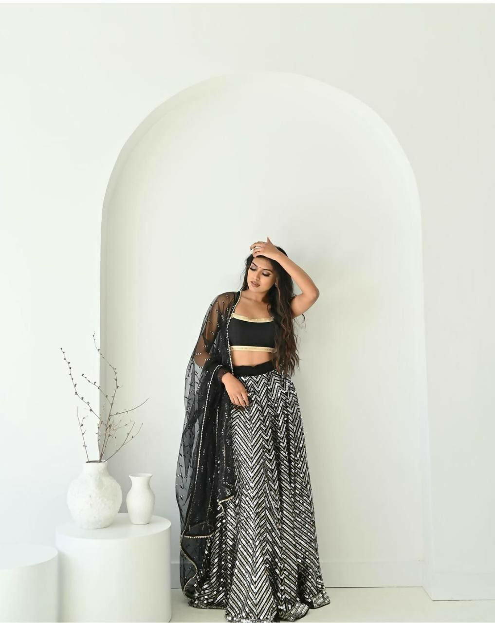 Jyoti Fashion Women's Silver Georgette Sequins with Zari Embroidered Designer Lehenga Choli Set