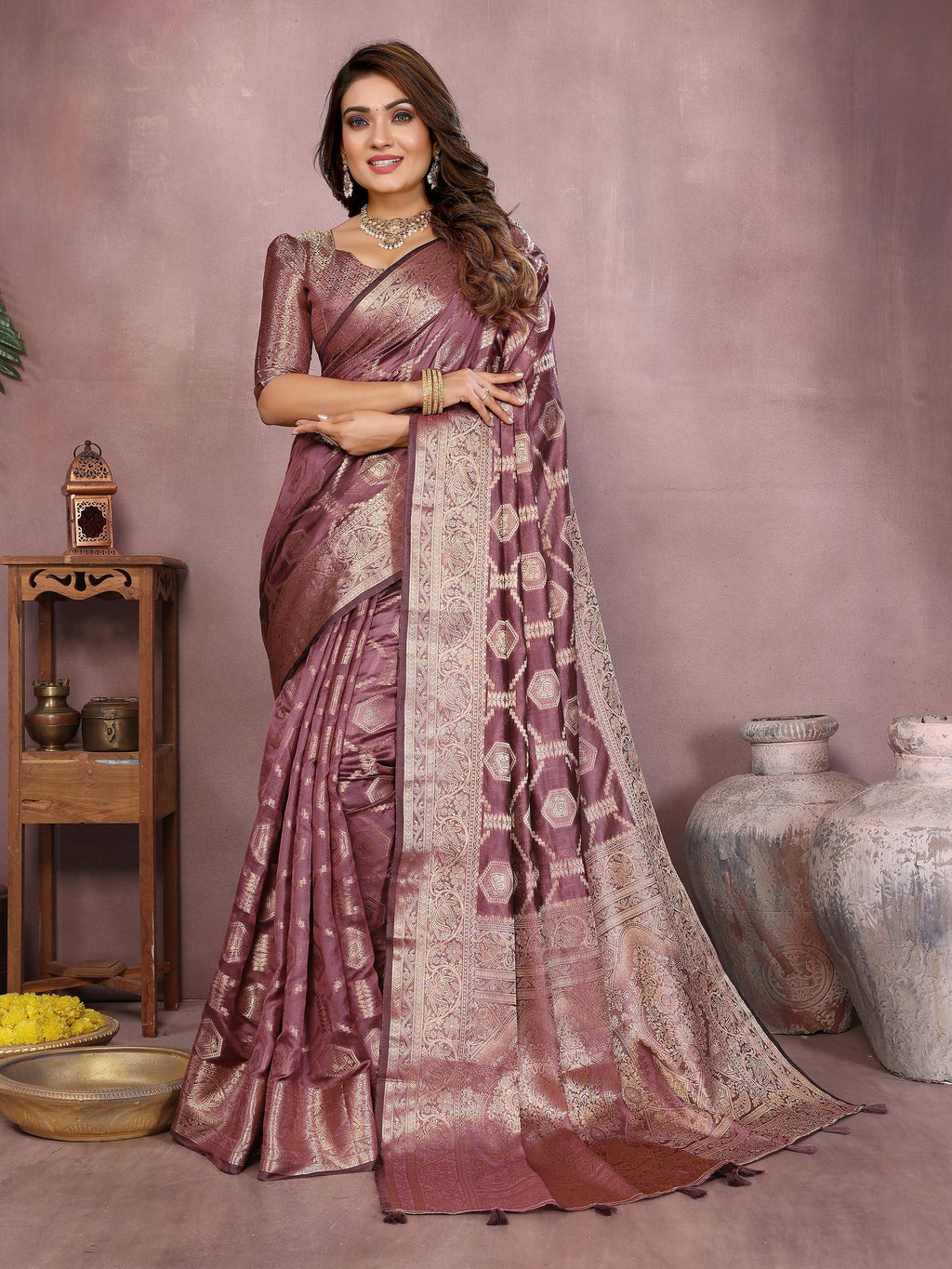 Aastha Fashion Purple Soft Organza Silk Weaving Saree - Distacart