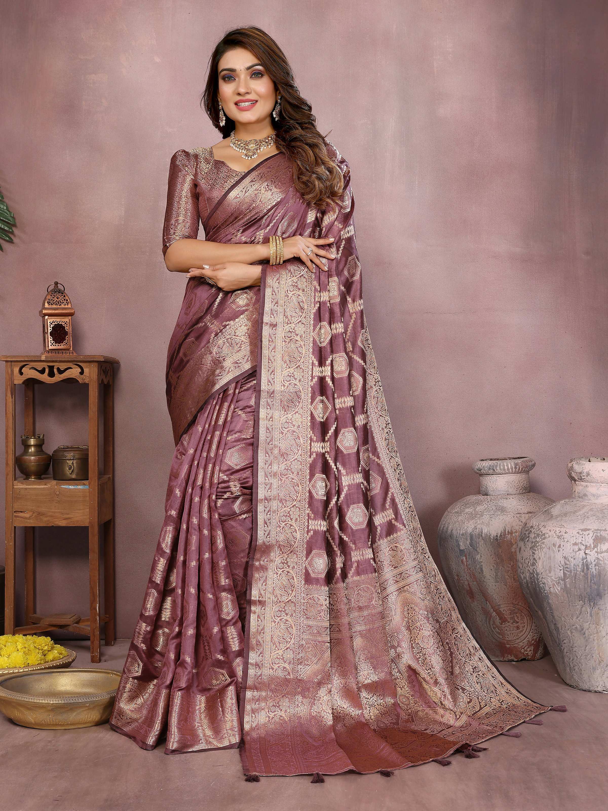 Aastha Fashion Purple Soft Organza Silk Weaving Saree - Distacart