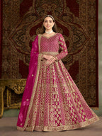 Anaita Rani Pink Embroidered Net Stitched Anarkali Suit - Distacart