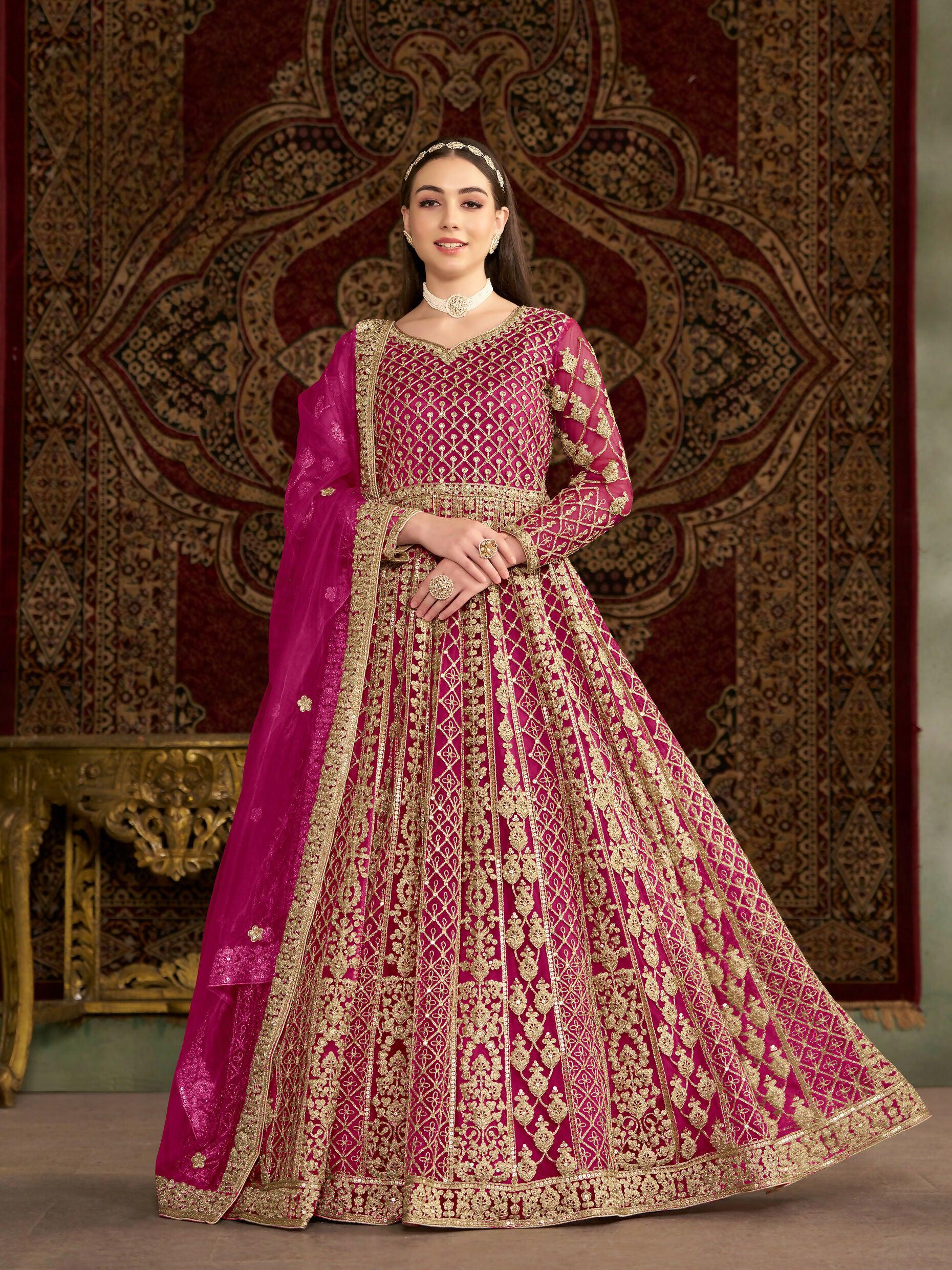 Anaita Rani Pink Embroidered Net Stitched Anarkali Suit - Distacart