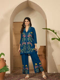 Joban Fashion Women Blue Roman Silk Embroidered Stitched Kurta Set - Distacart