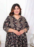 Miravan Women's Plus Size Yoke Embroidery Multi Anarkali Kurta and Palazzo Set