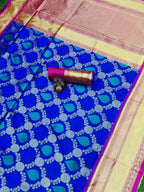 DEIANA'S Beautiful Designer Golden zari Soft Lichi Silk Saree - Royal Blue