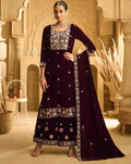 Anaita Maroon Embroidered Work Velvet Stitched Plazo Suit - Distacart