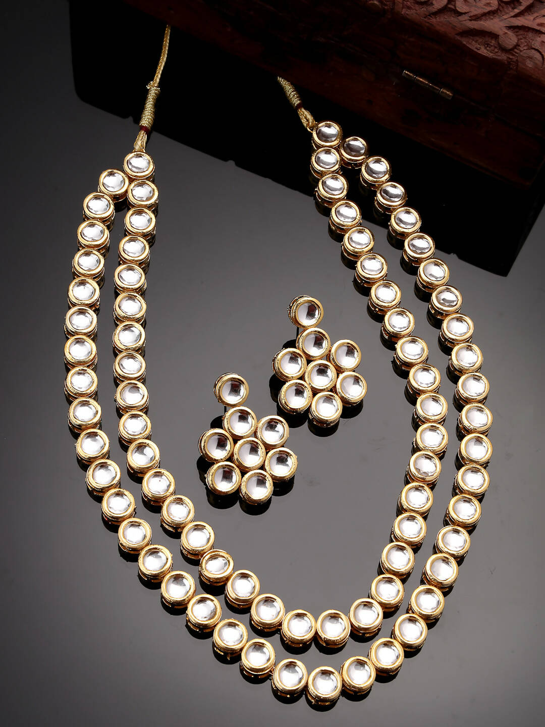 NVR Women's Gold-Plated Kundan 2 Layered Handcrafted Jewellery Sets With Drop Earrings - Distacart