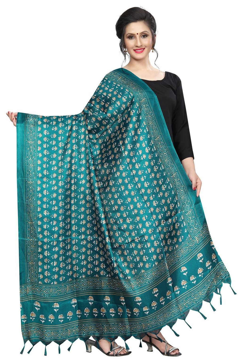 Vamika Rama Green Printed Khadi Bhagalpuri Latest Dupatta