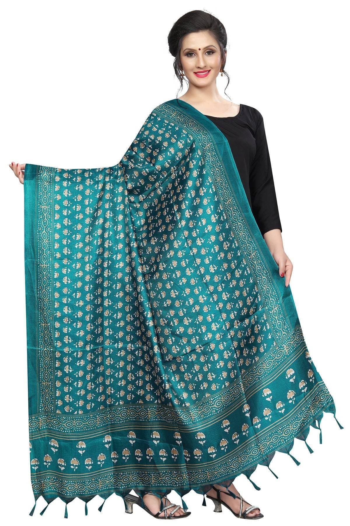 Vamika Rama Green Printed Khadi Bhagalpuri Latest Dupatta
