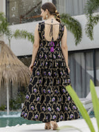 The52 Black Women's Gorgeous Printed Muslin Fabric Flared Kurta Pant and Dupatta Set - Distacart
