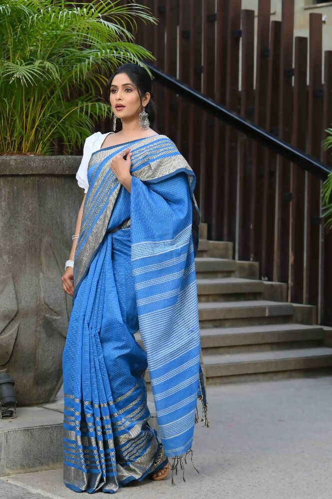 Beatitude Blue Cotton Handloom Saree