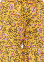 Little Bansi Girls Cotton Embroidery Kurta with floral sharara with Dupatta - White & Yellow