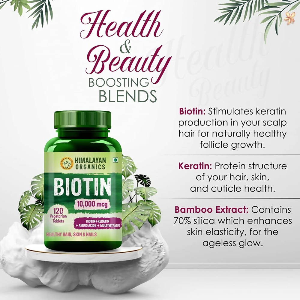 Himalayan Organics Biotin 10000 Mcg with Keratin, Amino 