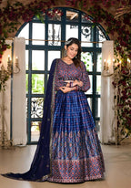Women's Wedding Traditional Blue Dull Satin Lehenga Choli - Kaushlya