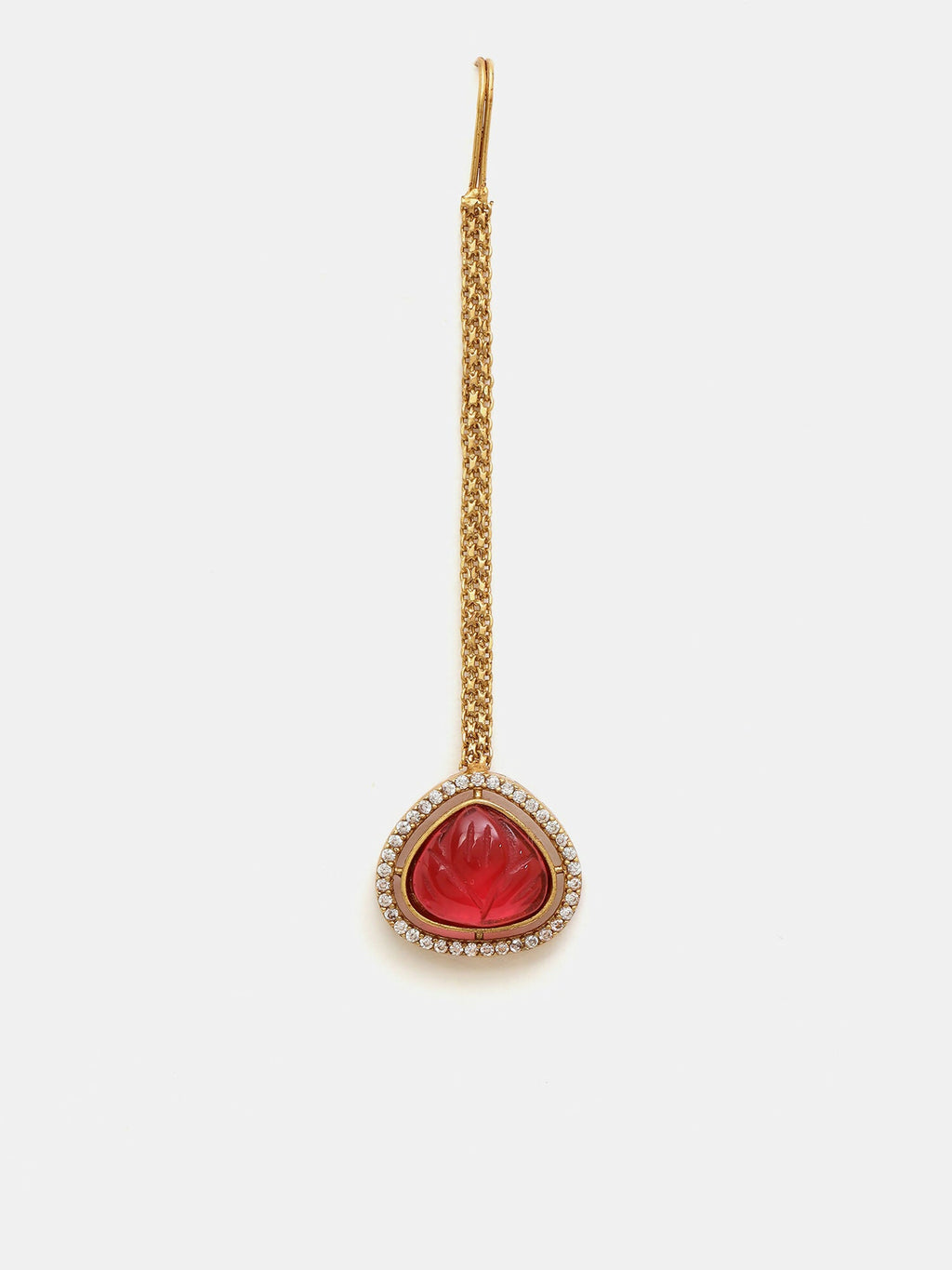 Ruby Raang Gold Polished Maroon Stone Kundan Maang Tikka - Distacart