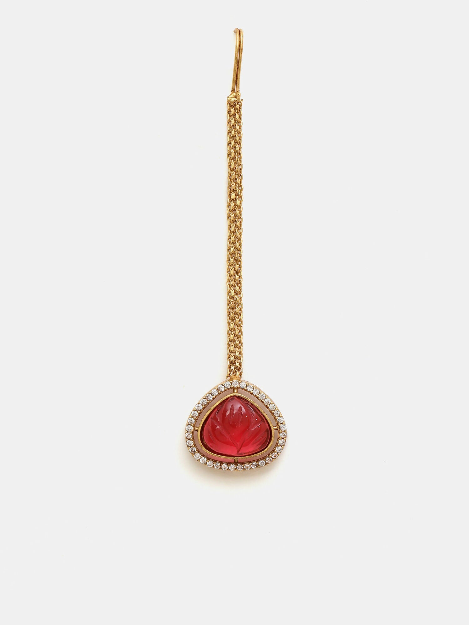 Ruby Raang Gold Polished Maroon Stone Kundan Maang Tikka - Distacart