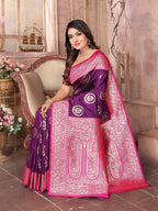 Joban Fashion Purple Banarasi Soft Silk Woven Saree - Distacart