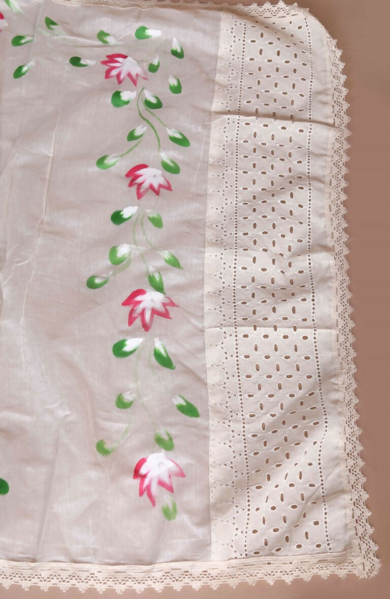 Miravan Women's Cream Hand Block Cotton Pakistani Kurta Palazzo With Dupatta Set