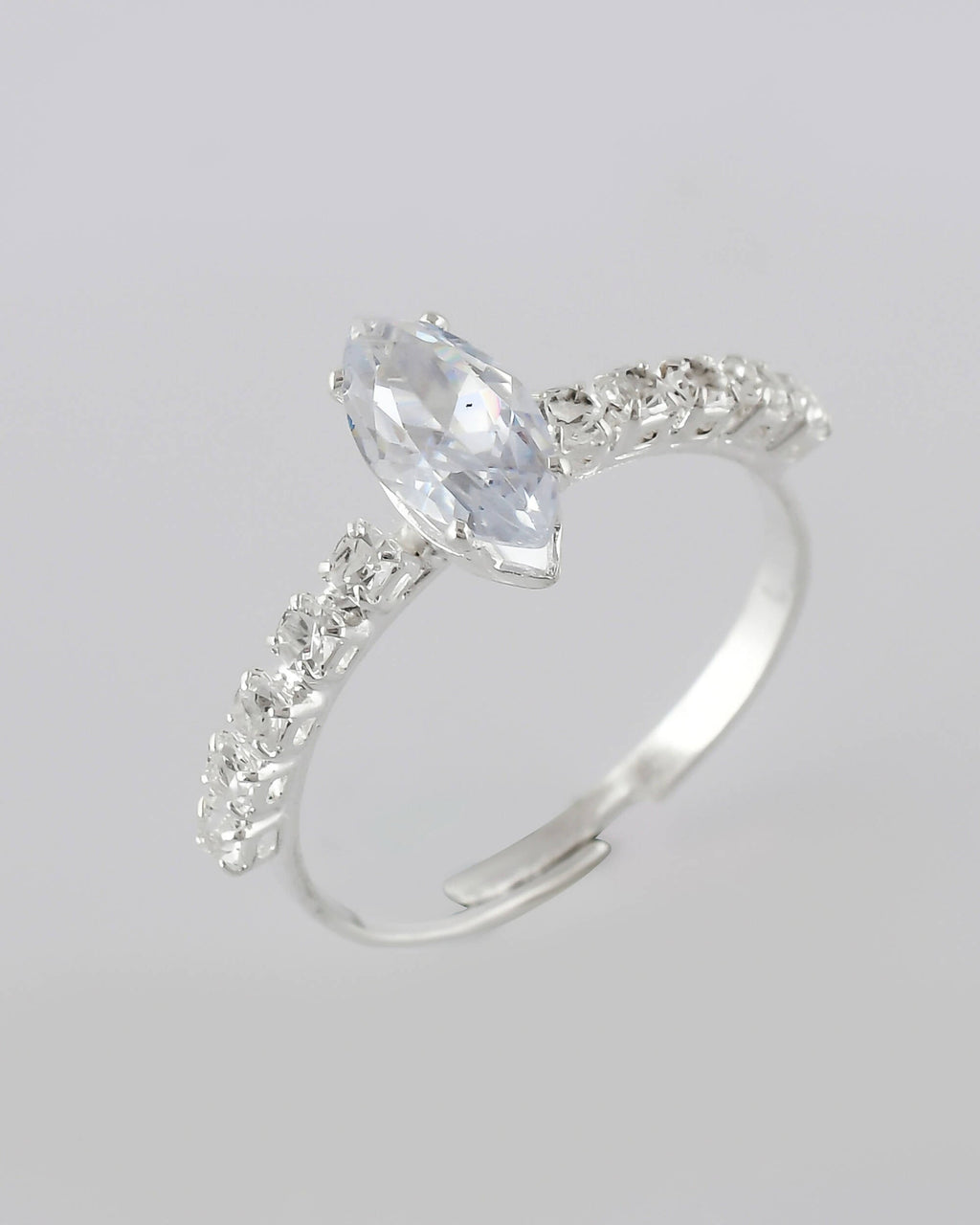 VOJ white CZ-detail Stainless Steel Cubic Zirconia Silver Plated Adjustable Finger Ring