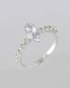 VOJ white CZ-detail Stainless Steel Cubic Zirconia Silver Plated Adjustable Finger Ring
