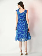 Myshka Women's Blue Fit and Flare Printed Dress - Distacart