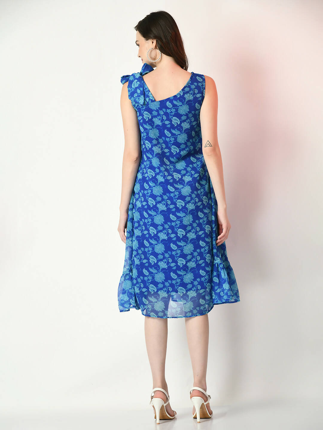 Myshka Women's Blue Fit and Flare Printed Dress - Distacart