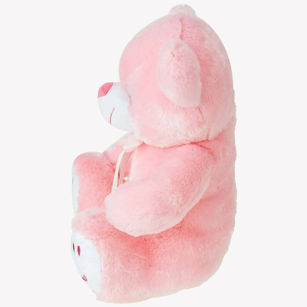 Webby Plush Cute Sitting Teddy Bear Soft Toys With Neck Bow And Foot Print, Pink