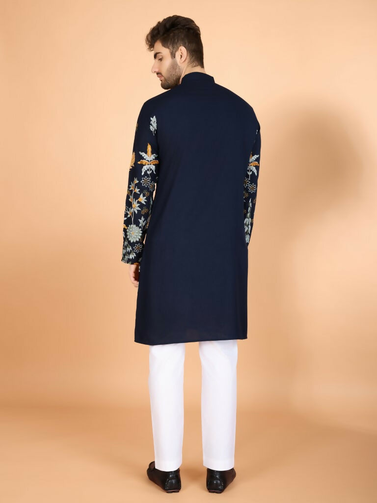 Vastranavya Exclusive Wedding Wear Viscose Rayon Thread Embroidered Work Kurta