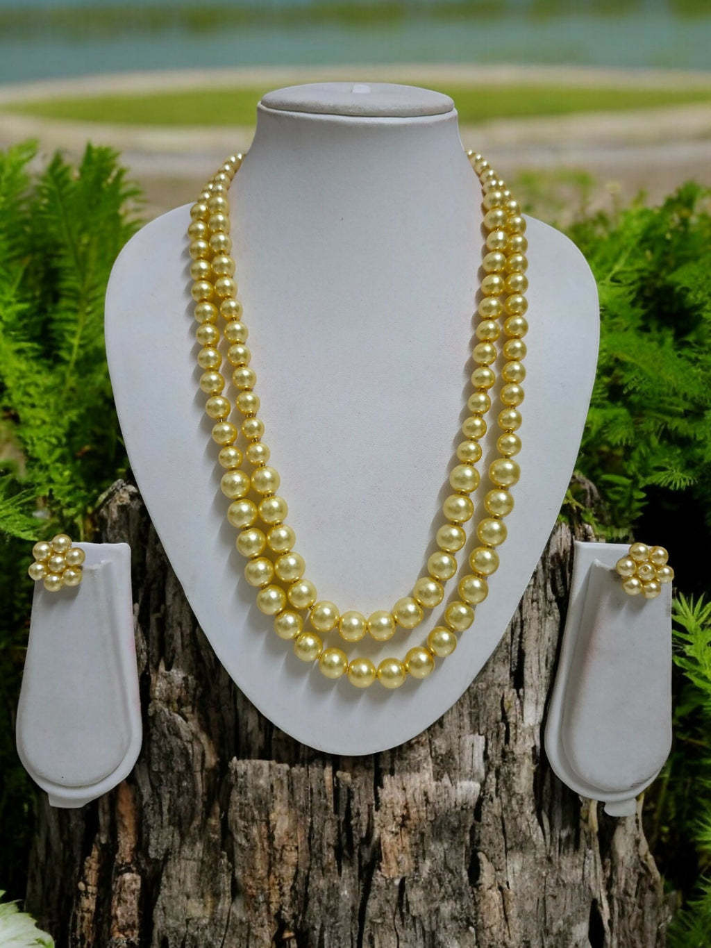 Inhanns Everyday Workwear Pearl Set (Double Layered Pearls) - Yellow