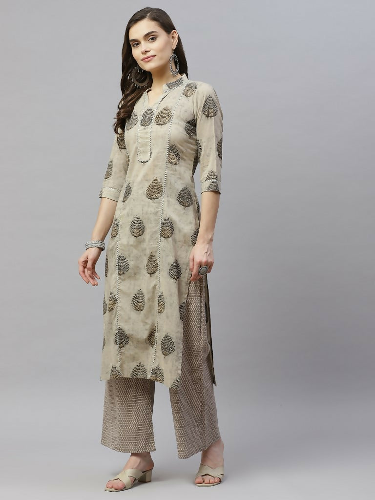 Miravan Women's Pure Cotton Printed Straight Kurta And Palazzo