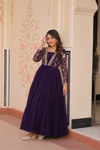 Joban Fashion Purple Georgette Sequence Embroidery Work Dress - Distacart