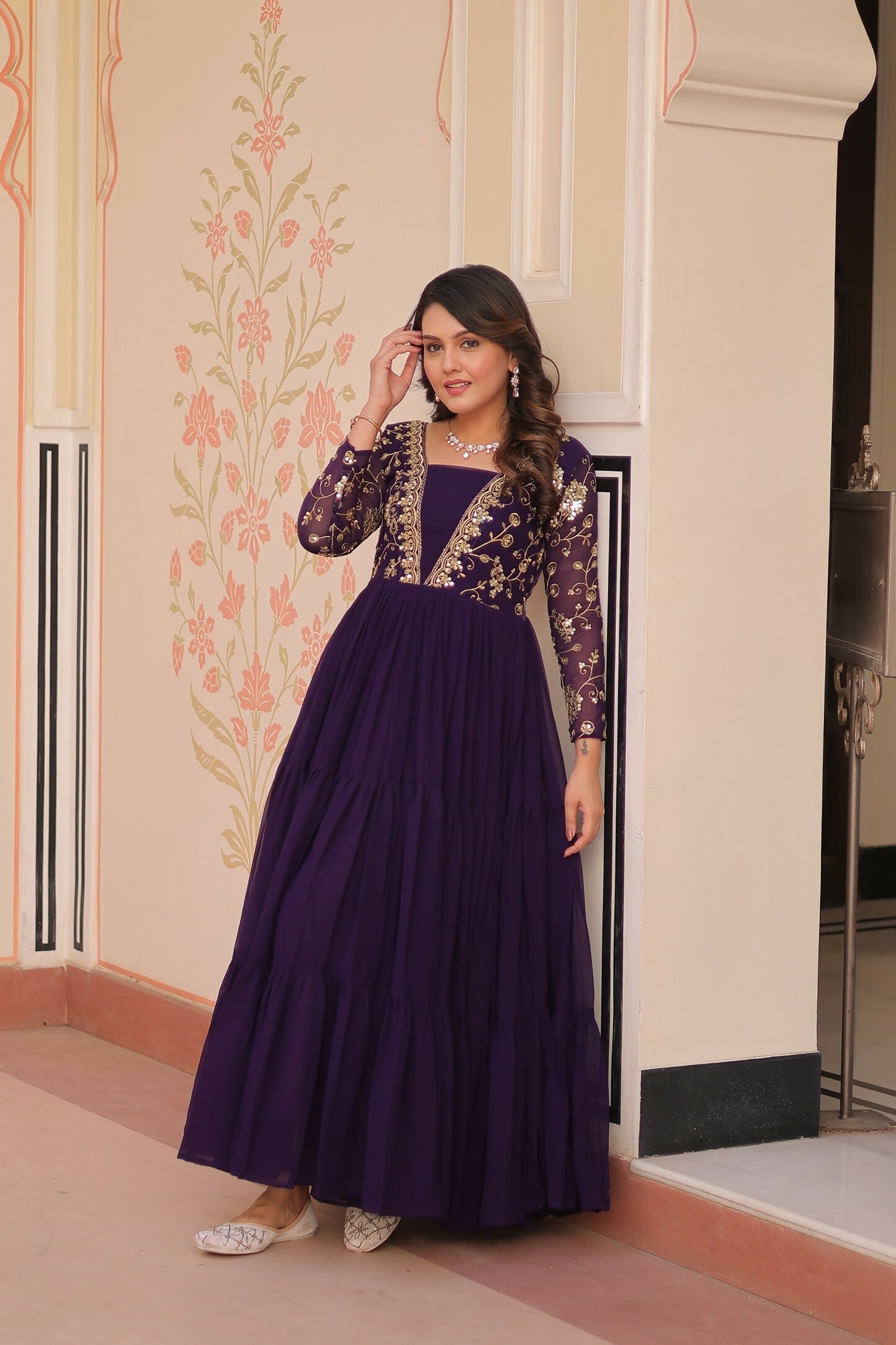 Joban Fashion Purple Georgette Sequence Embroidery Work Dress - Distacart